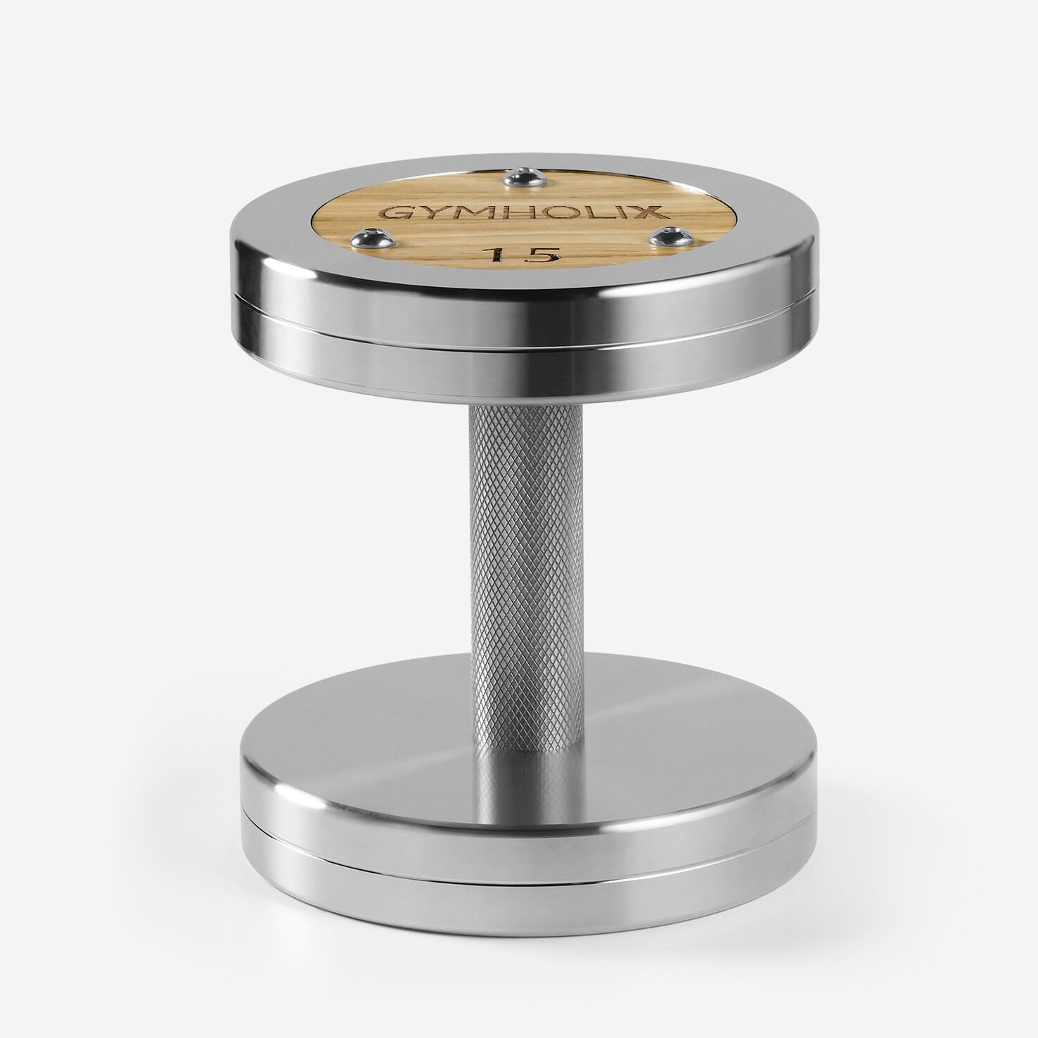 GYMHOLIX® Paslanmaz Çelik Ahşap Başlı Dambıl - Stainless Steel Dumbbell (Tek) (FGX1010)