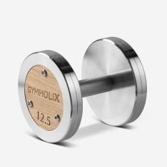 GYMHOLIX® Paslanmaz Çelik Ahşap Başlı Dambıl - Stainless Steel Dumbbell (Tek) (FGX1010) 7.5KG