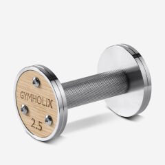 GYMHOLIX® Paslanmaz Çelik Ahşap Başlı Dambıl - Stainless Steel Dumbbell (Tek) (FGX1010) 2.5KG