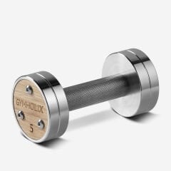 GYMHOLIX® Paslanmaz Çelik Ahşap Başlı Dambıl - Stainless Steel Dumbbell (Tek) (FGX1010) 5KG