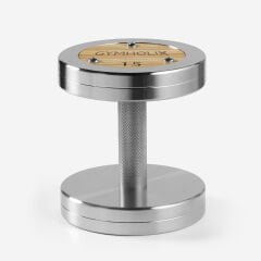 GYMHOLIX® Paslanmaz Çelik Ahşap Başlı Dambıl - Stainless Steel Dumbbell (Tek) (FGX1010) 15KG