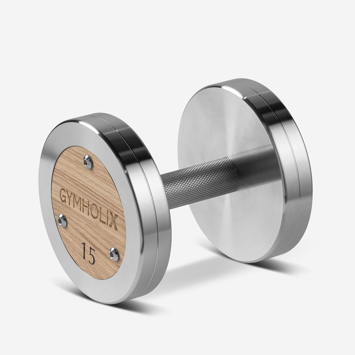 GYMHOLIX® Paslanmaz Çelik Ahşap Başlı Dambıl - Stainless Steel Dumbbell (Tek) (FGX1010) 15KG