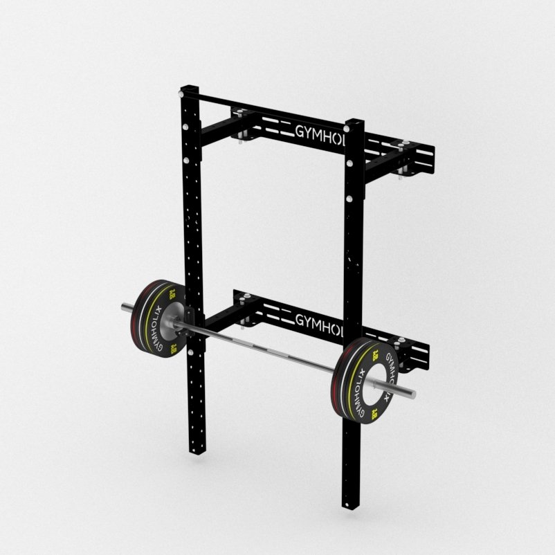 GYMHOLIX® SquatW V2 Duvar Menteşeli İstasyon Mat Siyah | Katlanabilir Squat Rack