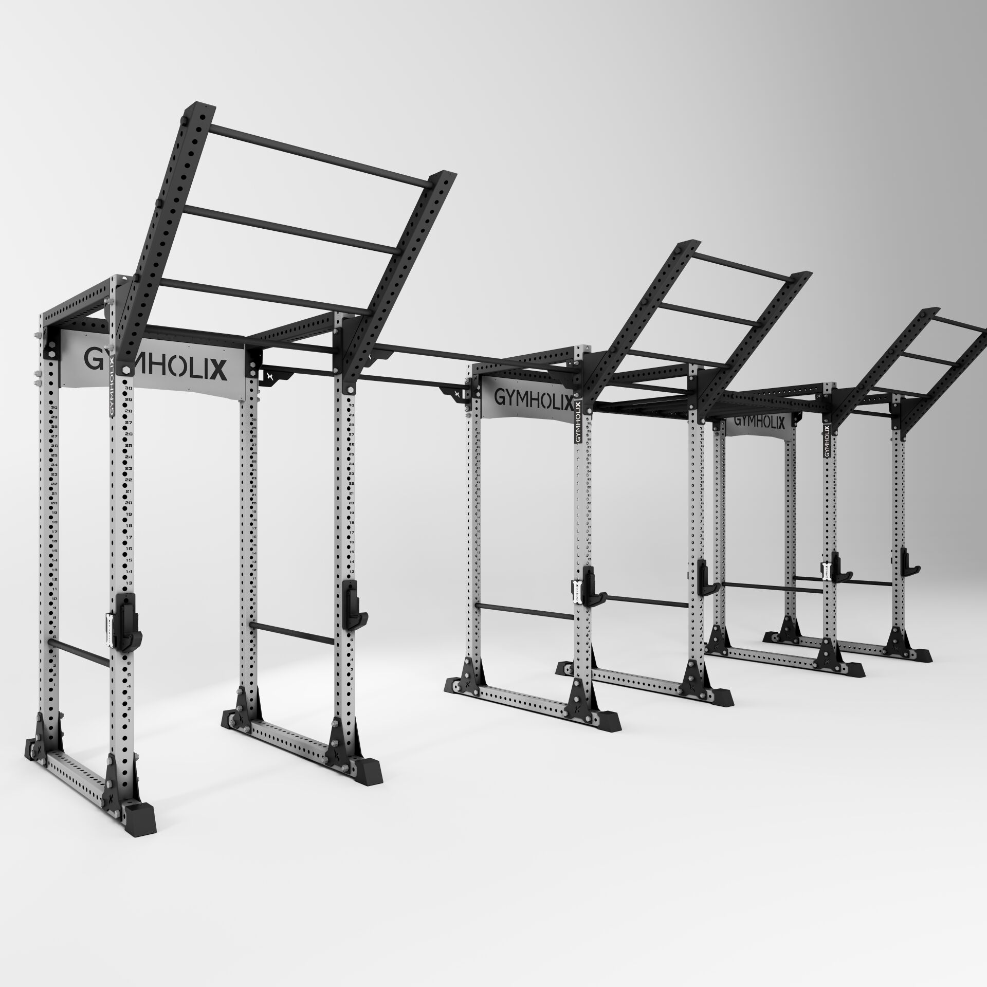 GYMHOLIX® Kafes 3 İstasyon – 6 Rack / 12 Bacak Profesyonel Rig Sistemi (FGX0100)