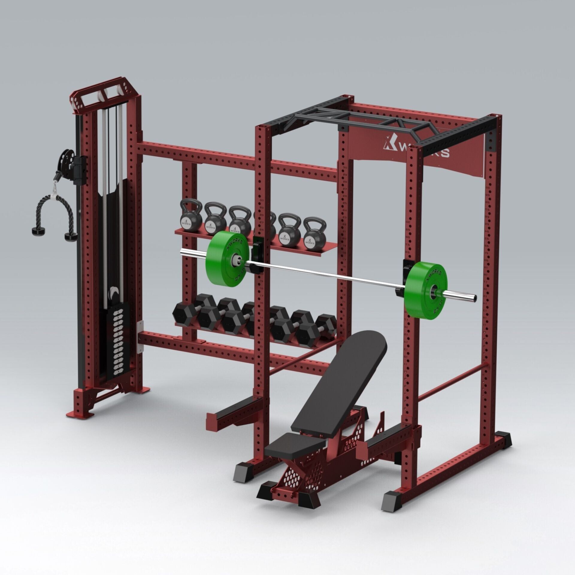 XWORKS Fonksiyonel Kule – iDAP Light + Serbest Ağırlık Entegre Rack (PML0100) Platformlu - PARLAK SİYAH (RAL9005)
