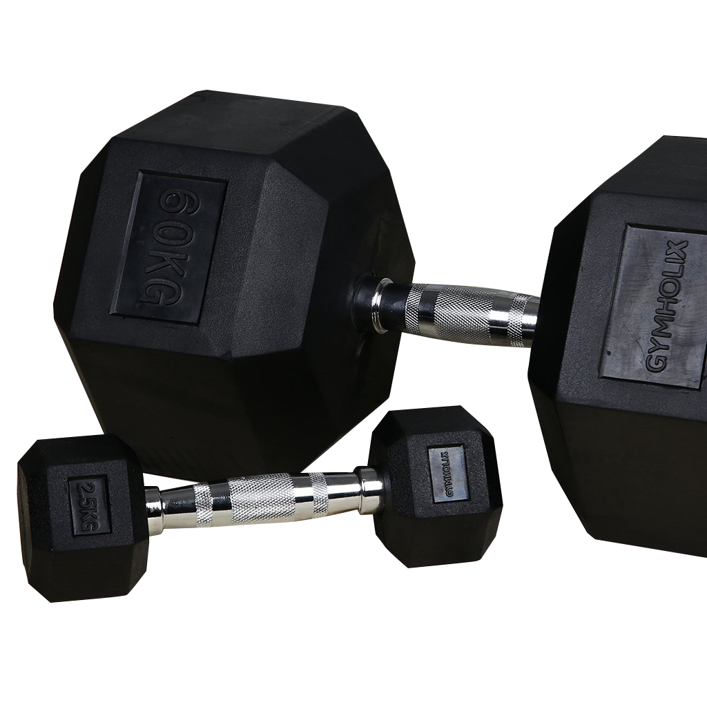 GYMHOLIX® Kauçuk Köşeli Hex Dambıl | Profesyonel Gym Dumbbell
