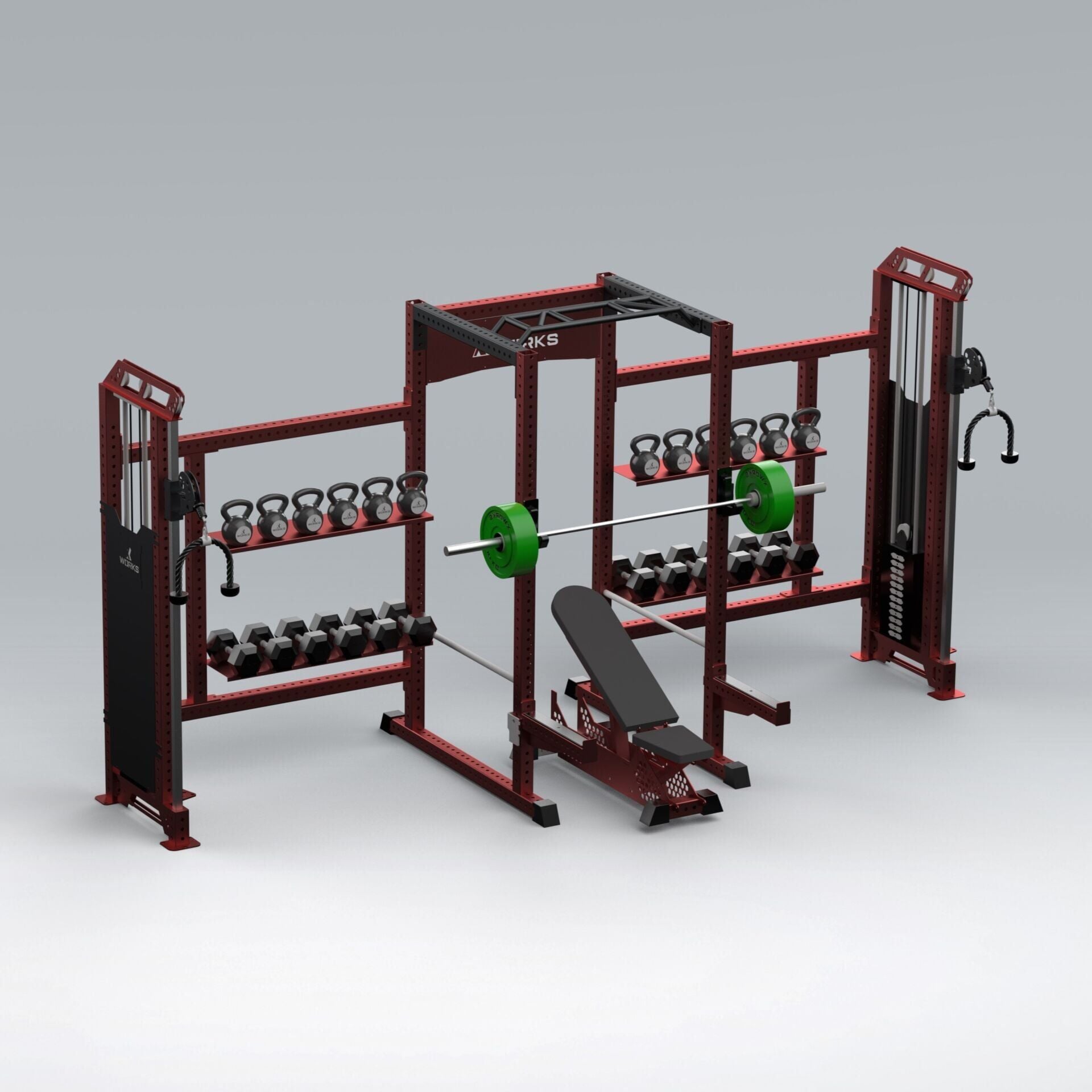 XWORKS Fonksiyonel Kule – iDAP Medium + Full Rack Ağırlık İstasyonu (PML0200) Platformlu - ASKERİ BEJ (RAL1001)