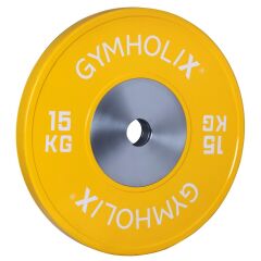 GYMHOLIX® Müsabaka Plaka – Competition Bumper Plate | Kalibreli Olimpik Ağırlık Plakası 15 KG Plaka Çift