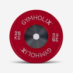 GYMHOLIX® Müsabaka Plaka – Competition Bumper Plate | Kalibreli Olimpik Ağırlık Plakası 25 KG Plaka Çift