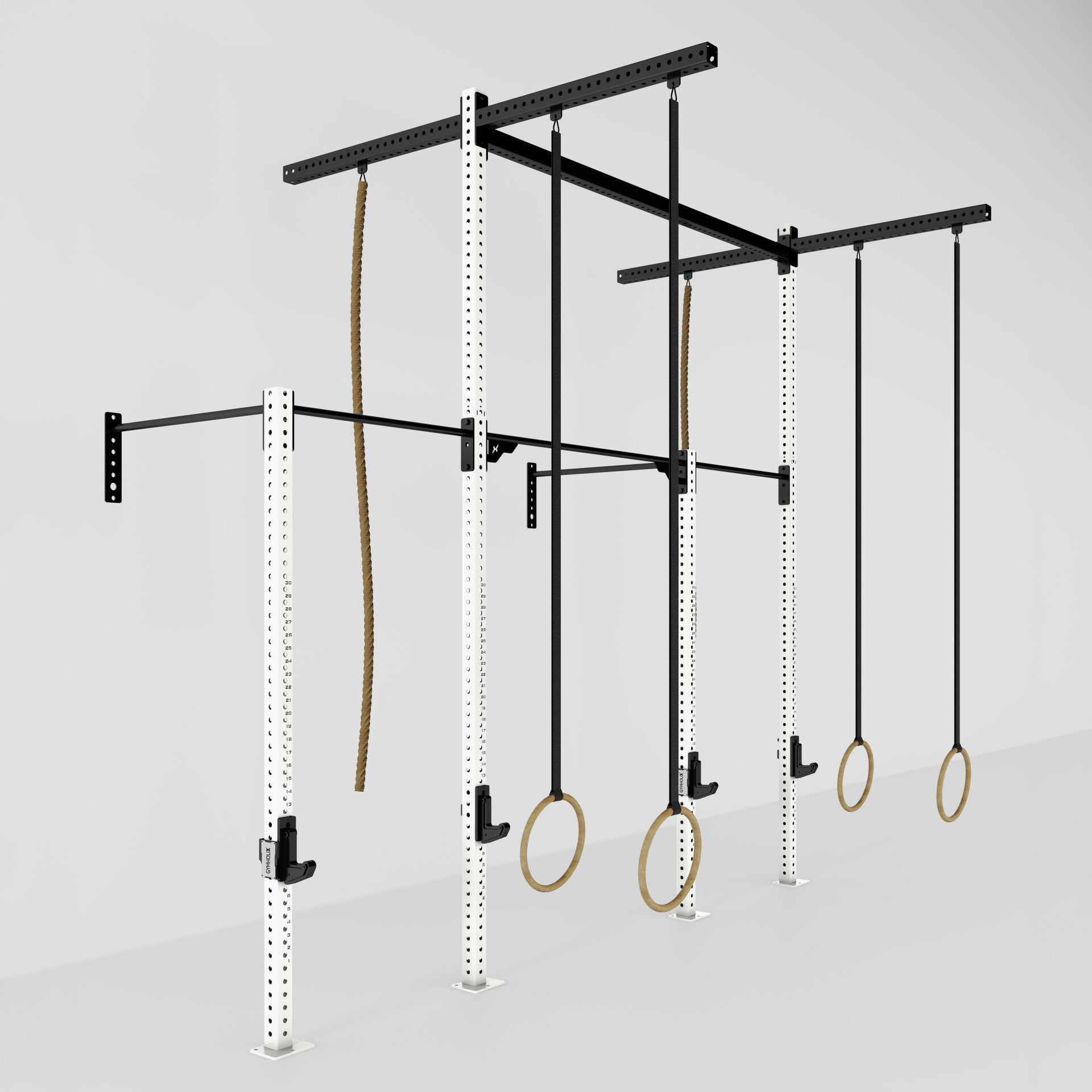 GYMHOLIX® 2 Rack 4 Bacak Duvar Tip İstasyon (Rig) (FGXW004) +4 Halat Tırmanma Kulesi