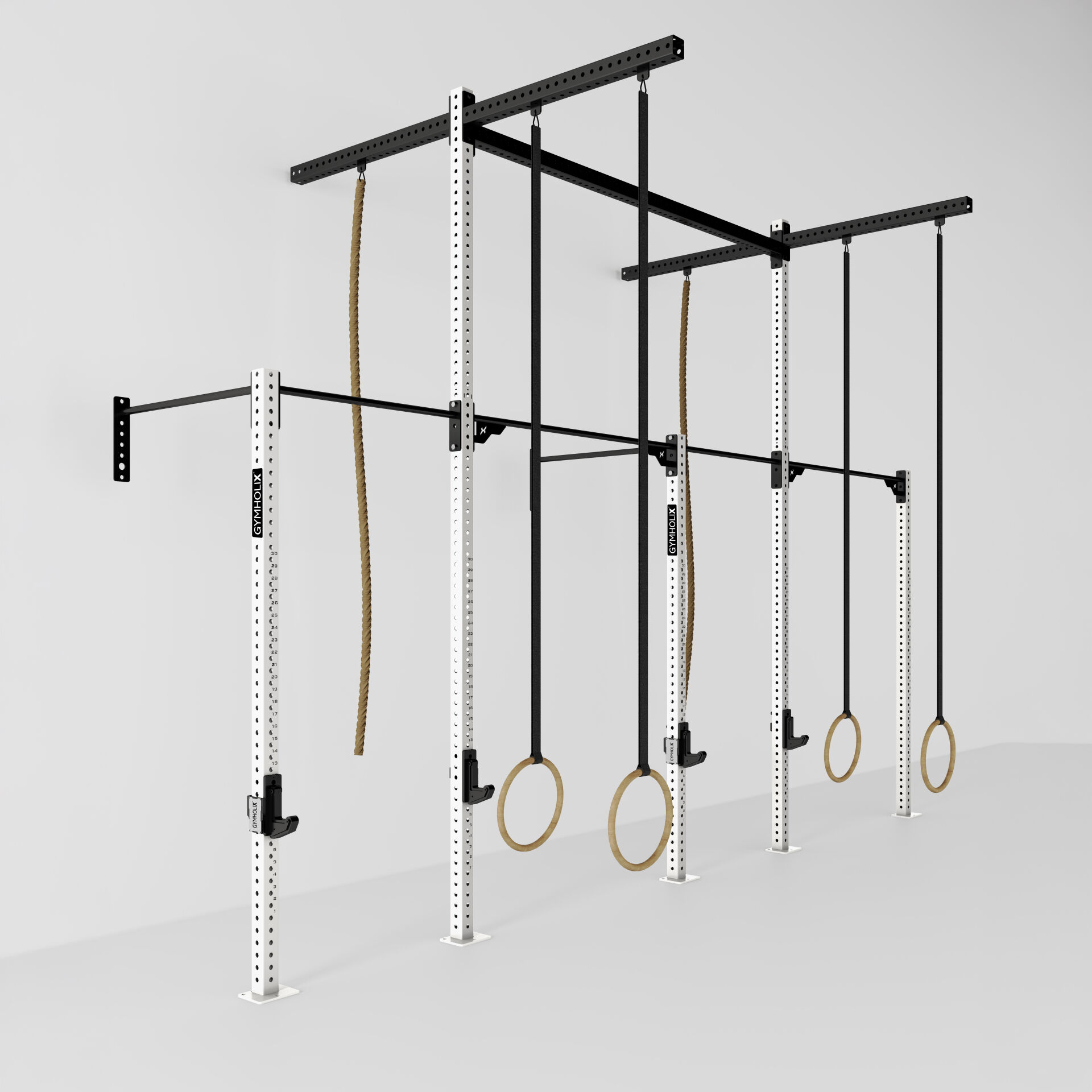 GYMHOLIX® 2 Rack 5 Bacak Duvar Tip İstasyon (Rig) (FGXW005) +4 Halat Tırmanma Kulesi
