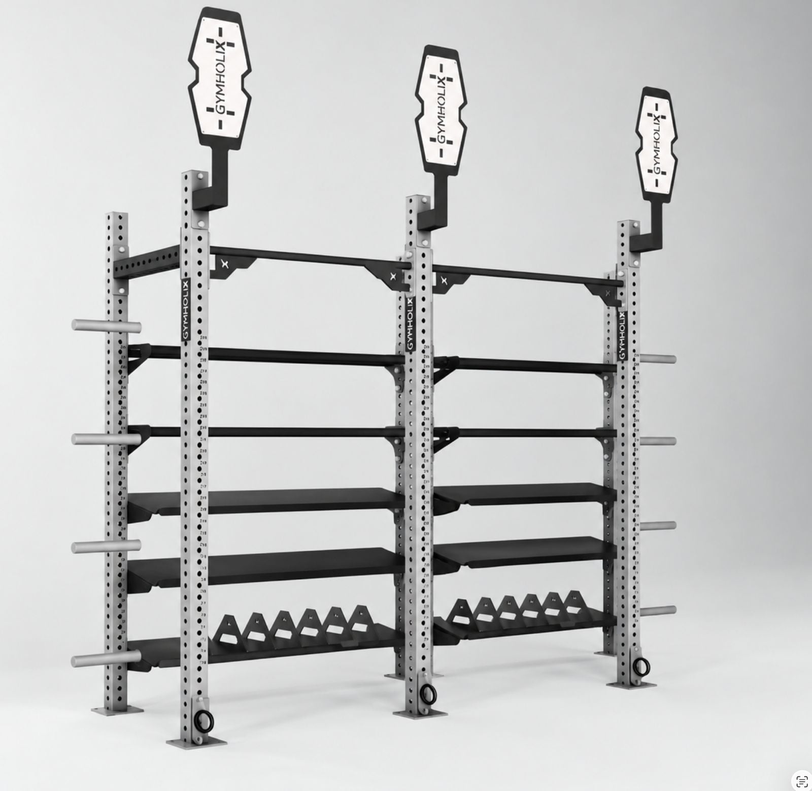 GYMHOLIX® 6 Bacak 3 İstasyon Hybrid Wall Ball & Storage Station Depolama ve Top Hedef İstasyonu (FGXH003)