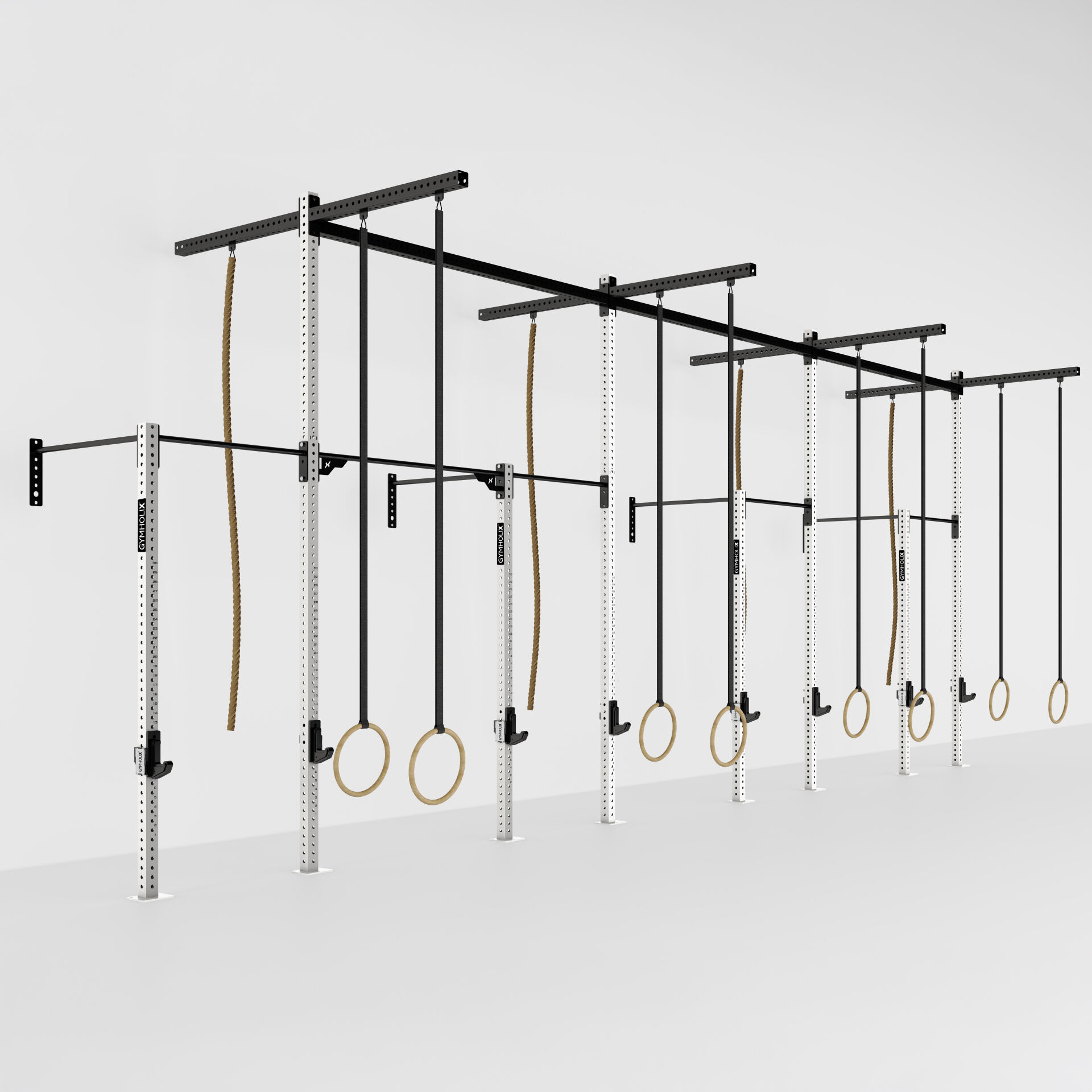 GYMHOLIX® 4 Rack 8 Bacak Duvar Tip İstasyon (Rig) (FGXW008) +8 Halat Tırmanma Kulesi