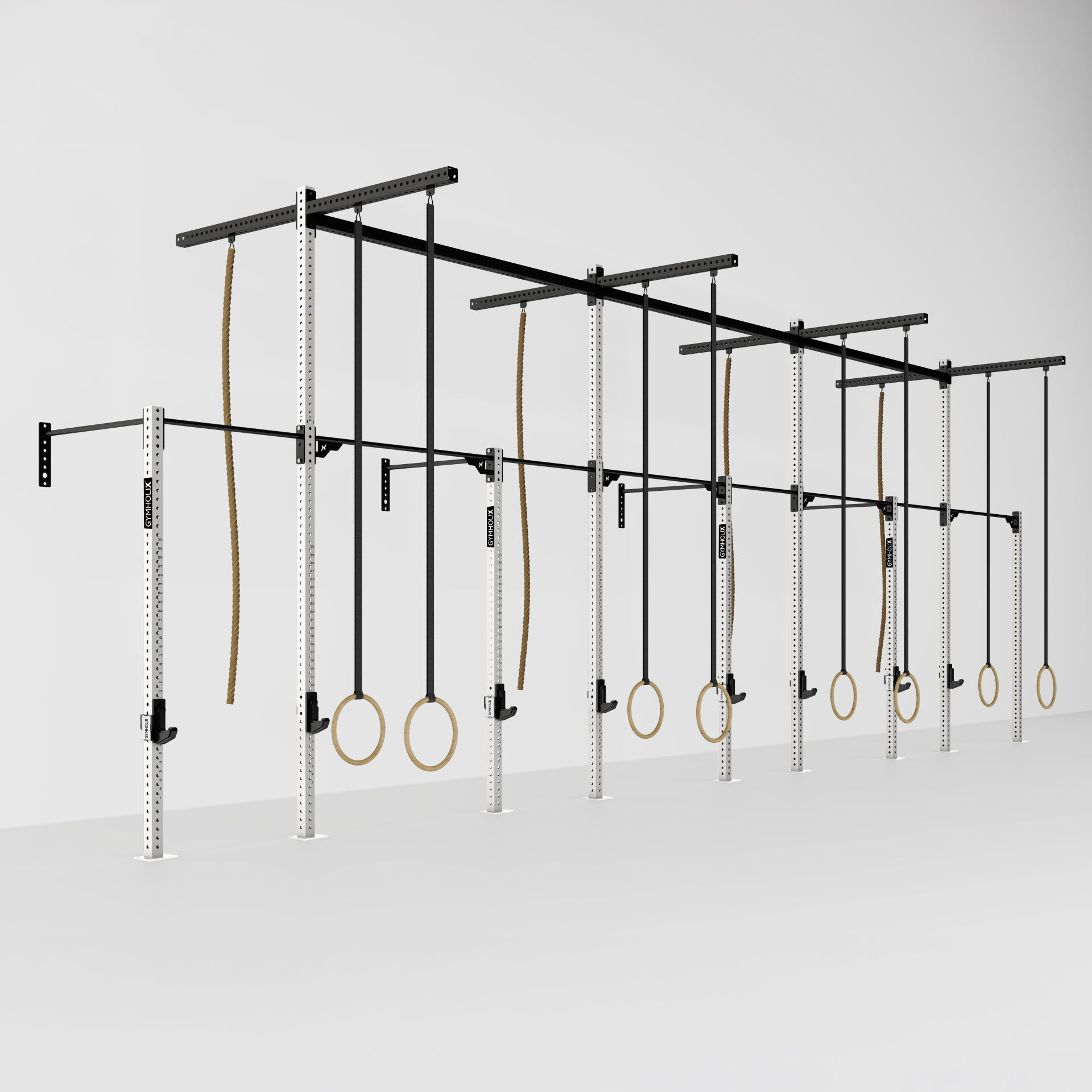 GYMHOLIX® 4 Rack 9 Bacak Duvar Tip İstasyon (Rig) (FGXW009) +8 Halat Tırmanma Kulesi