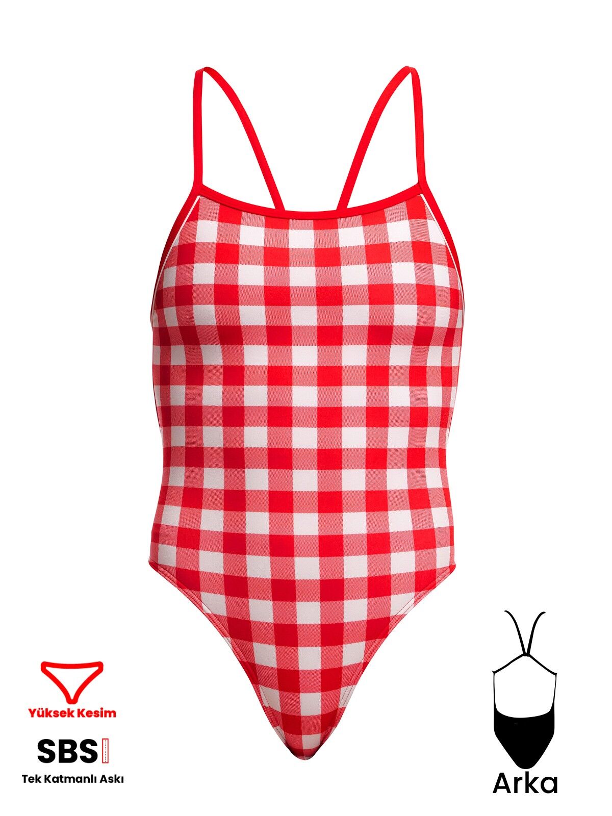 Funkita SST Red Checker Kadın Antrenman Mayo, Geniş Sırt İnce Askılı