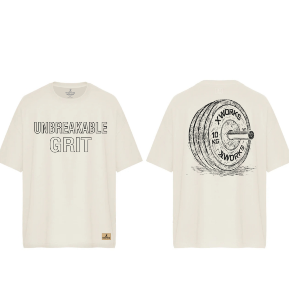 XWORKS Unbreakable Grit Oversize Tişört Ekru - Barbell Edition (TSX0004)