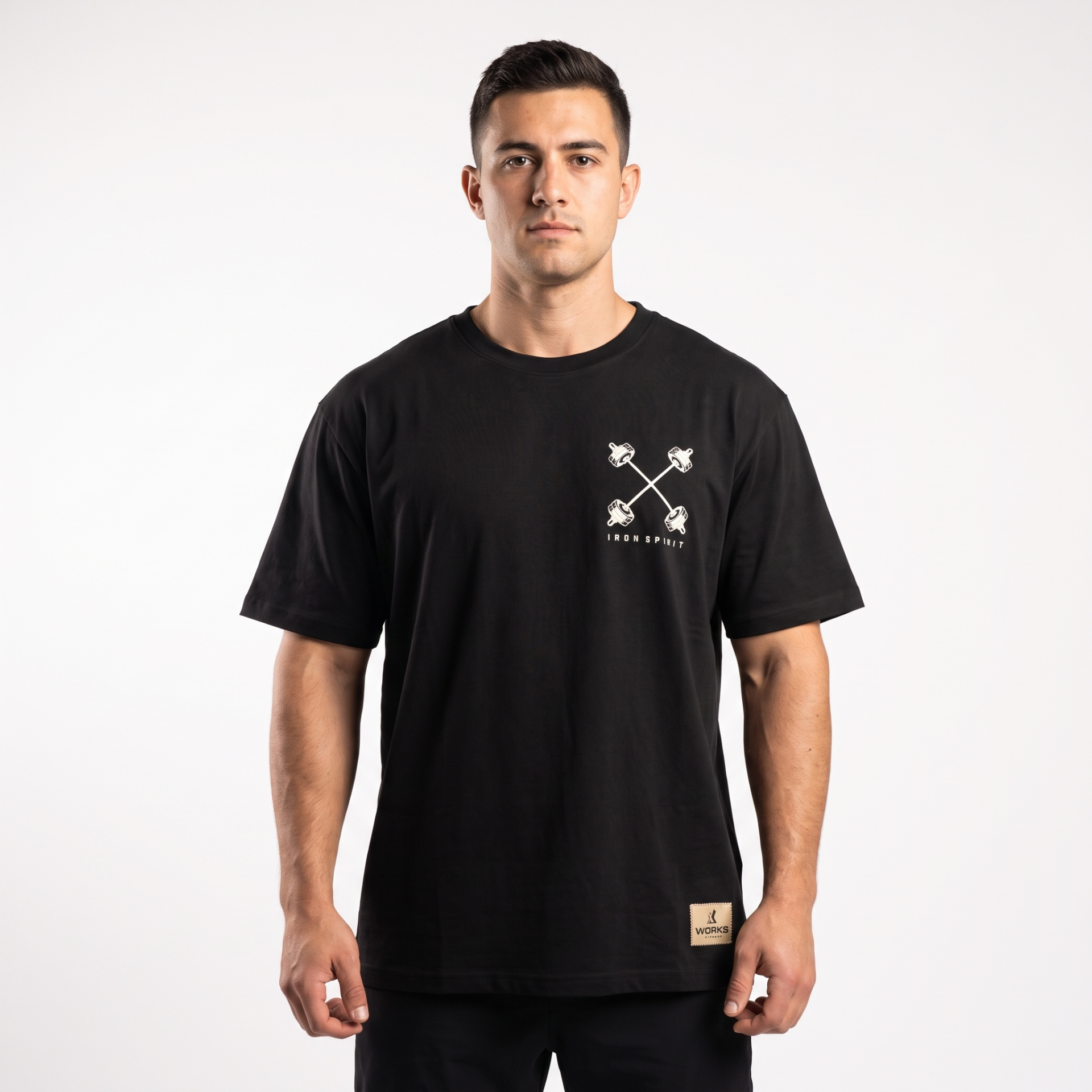 XWORKS Iron Spirit Oversize Tişört Siyah - Cross Barbell Edition (TSX0005)