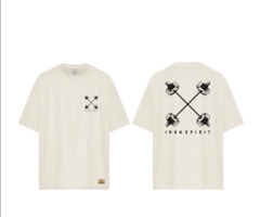 XWORKS Iron Spirit Oversize Tişört Ekru - Cross Barbell Edition (TSX0006)