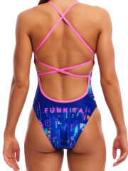 Funkita STP Cyber City Kadın Yüzme Mayosu - Çift Çapraz Sırt, Klor Dirençli, Ekolojik Tasarım