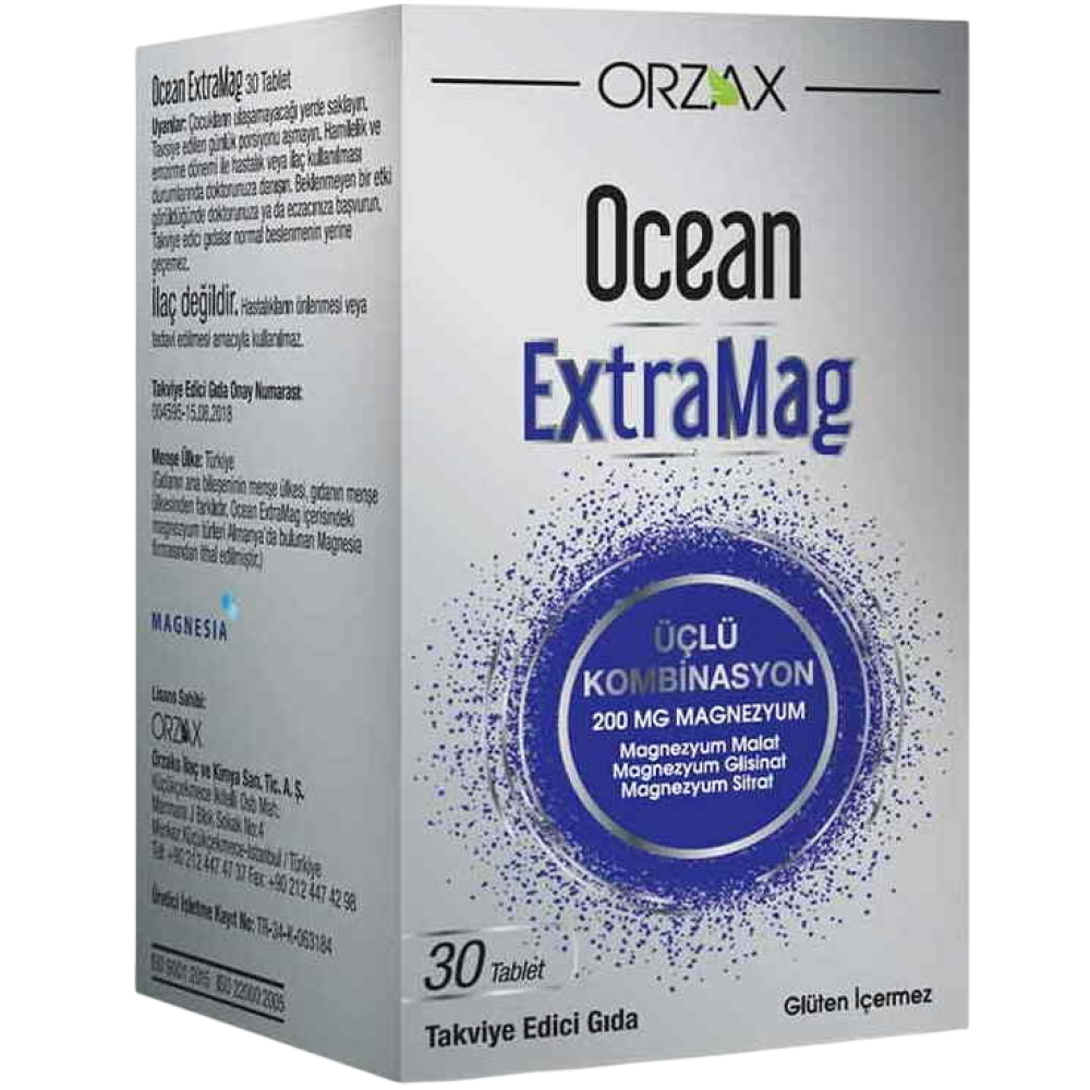 Ocean Orzax ExtraMag Üçlü Kombinasyon Aromasız 30 Tablet
