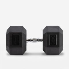 GYMHOLIX® Kauçuk Köşeli Hex Dambıl | Profesyonel Gym Dumbbell (Tek) 60KG