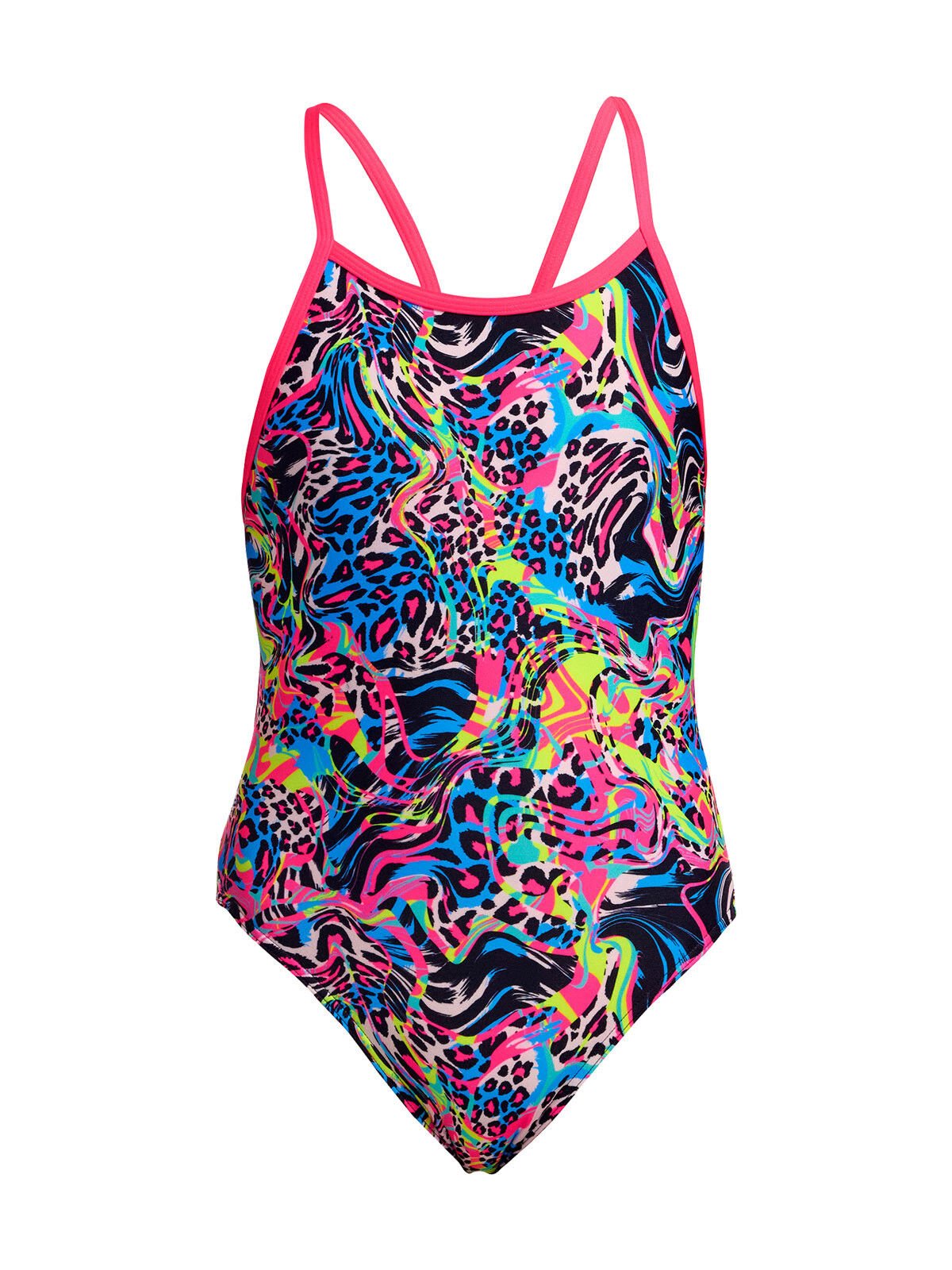 Funkita SS Lolly Leopard Kız Çocuk Antrenman Mayosu – İnce Askılı Yüzücü Mayosu | Renkli ve Konforlu Tasarım