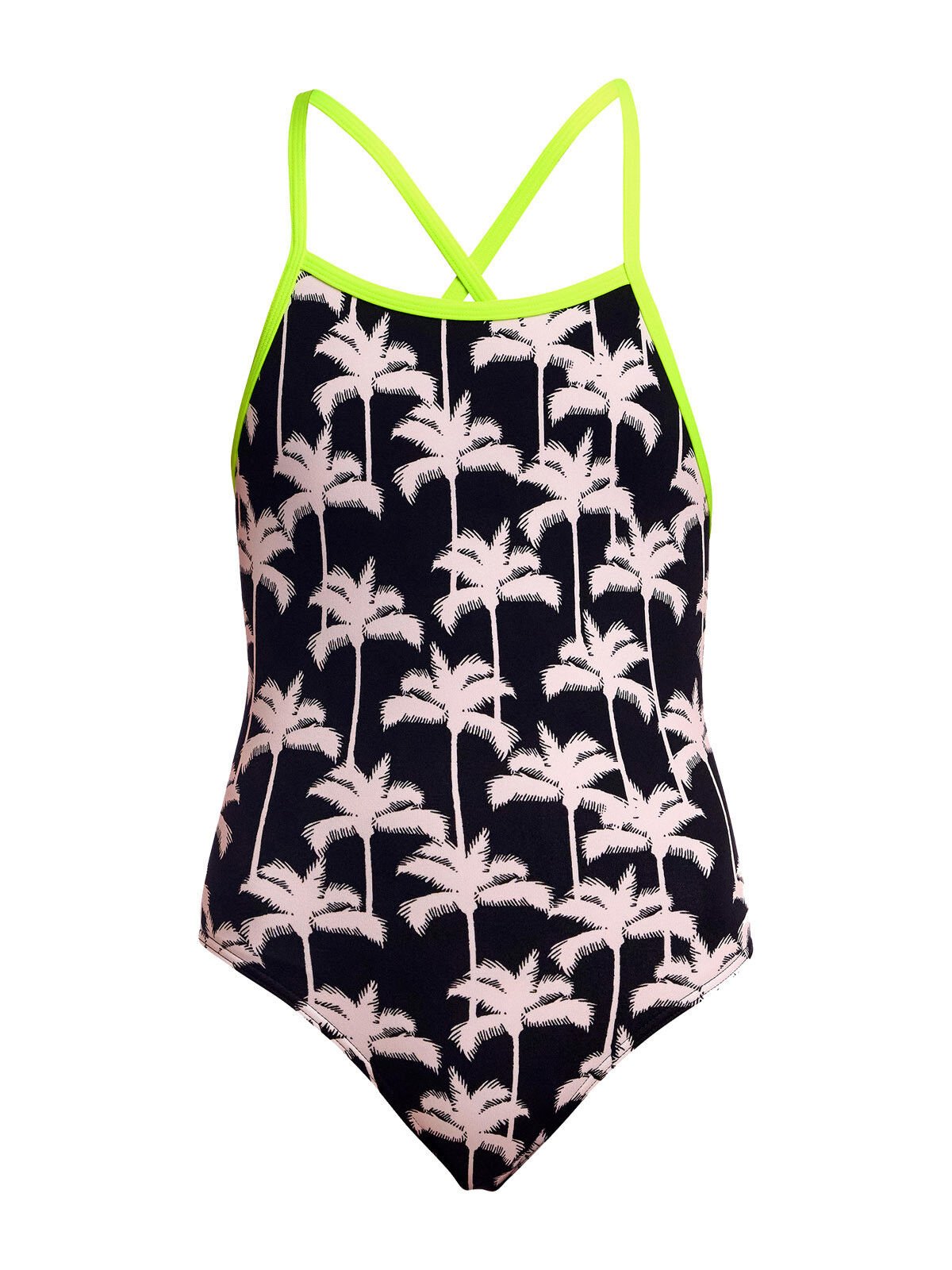 Funkita STP Palm Night Kız Çocuk Antrenman Mayosu – Çift Çapraz Sırt, Klor Dirençli, Ekolojik Tasarım