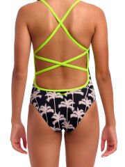 Funkita STP Palm Night Kız Çocuk Antrenman Mayosu – Çift Çapraz Sırt, Klor Dirençli, Ekolojik Tasarım