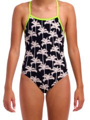 Funkita STP Palm Night Kız Çocuk Antrenman Mayosu – Çift Çapraz Sırt, Klor Dirençli, Ekolojik Tasarım