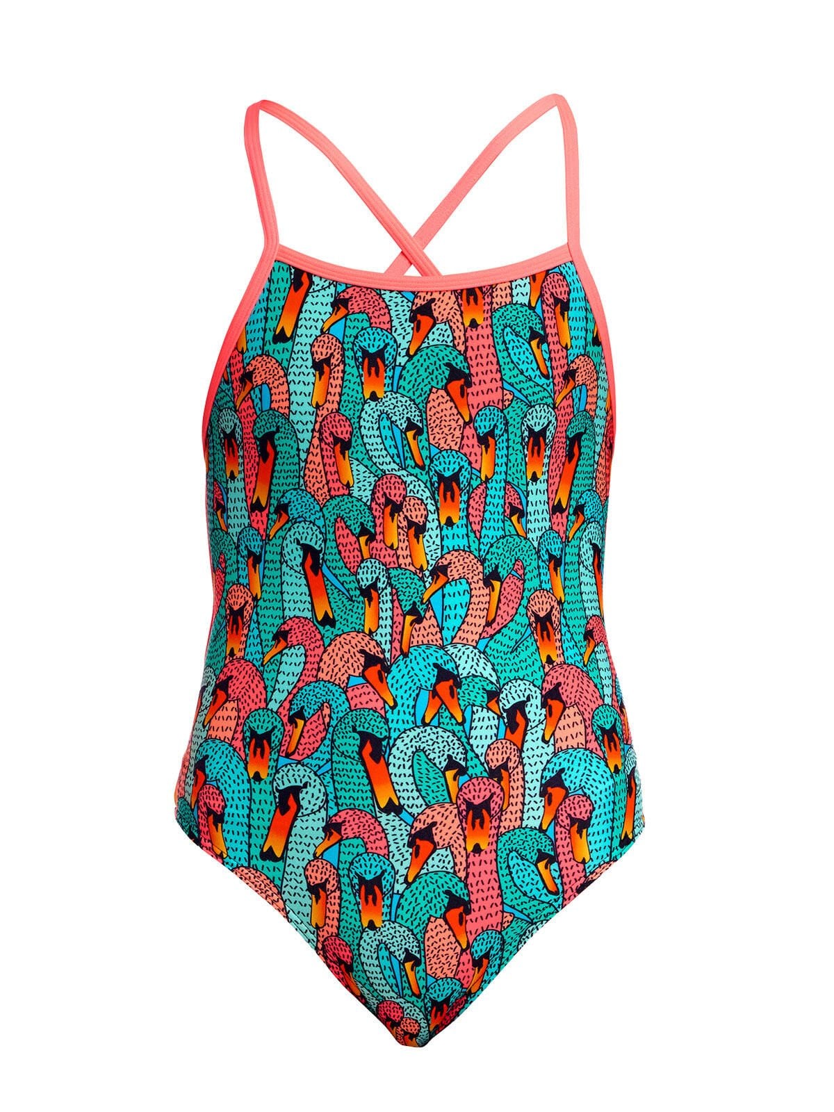 Funkita STP Swan See Swan Kız Çocuk Antrenman Mayosu – Çift Çapraz Sırt, Klor Dirençli, Ekolojik Tasarım